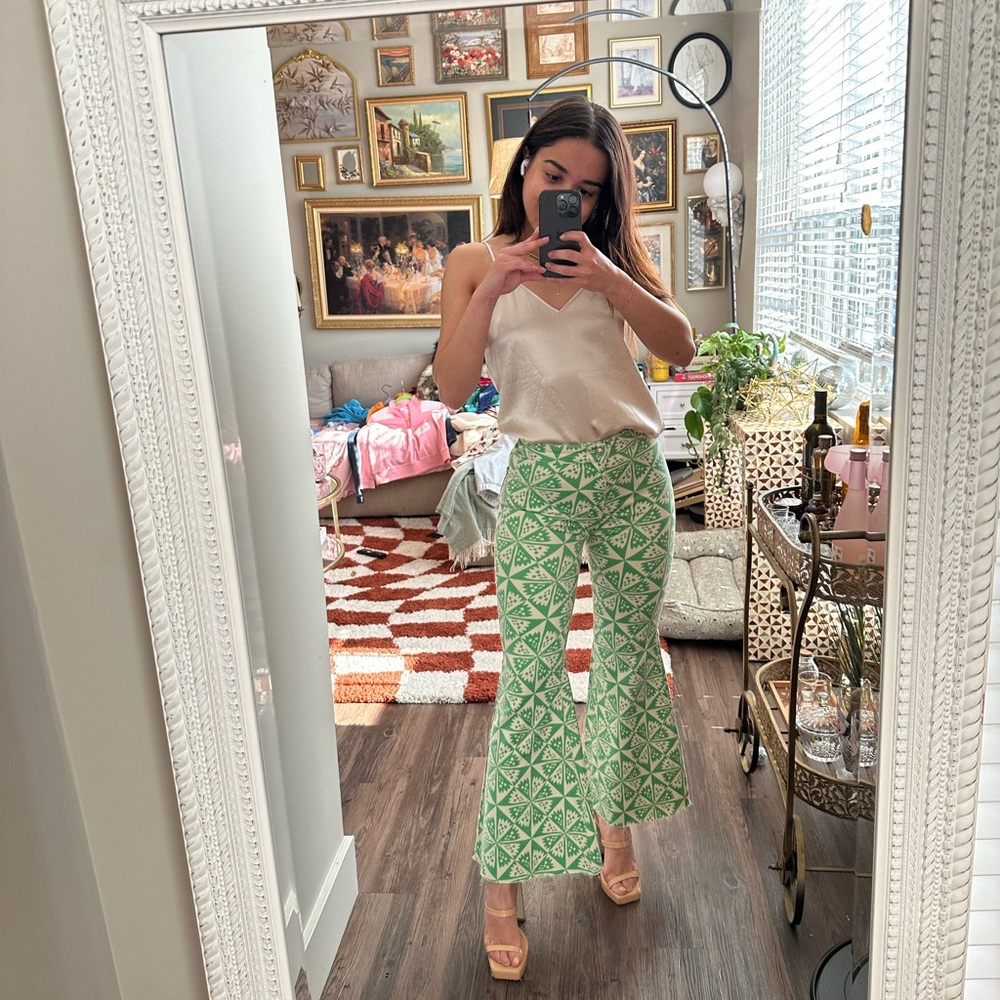 Free People Green Patterned Jeans
